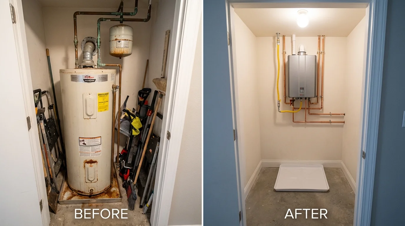 Tank water heater versus wall-mounted tankless unit comparison for Bath, ME homeowners